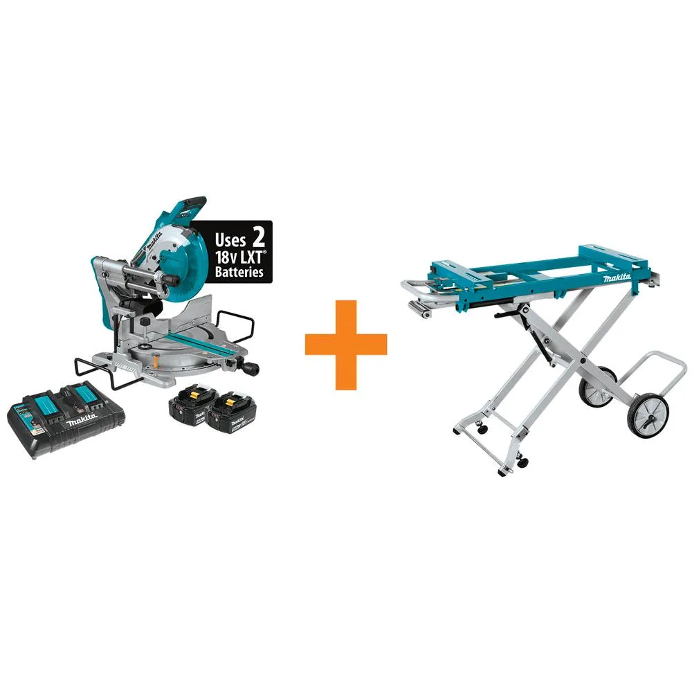 18-Volt Lithium-Ion Brushless Cordless 10 in. Dual-Bevel Sliding Compound Miter Saw and Portable Rise Miter Saw Stand