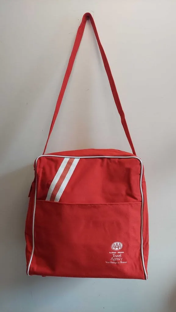 1970s Red Sporty Canvas VintageTravel Tote Messenger Bag by Customcraft Industries made in Thailand