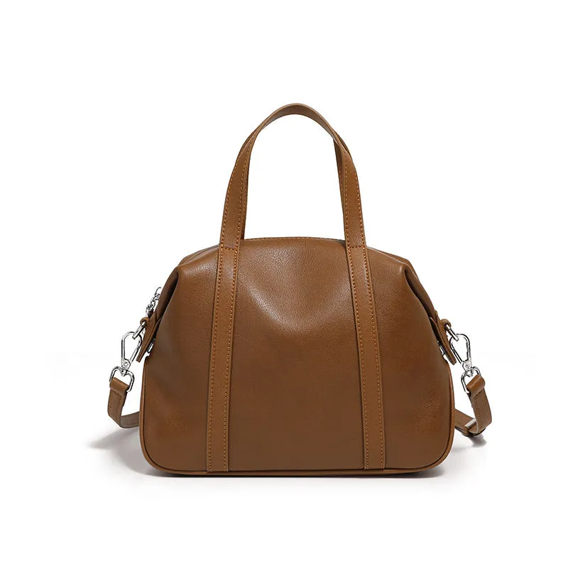25CM New niche genuine leather shoulder Boston pillow handbag 2898 coffee