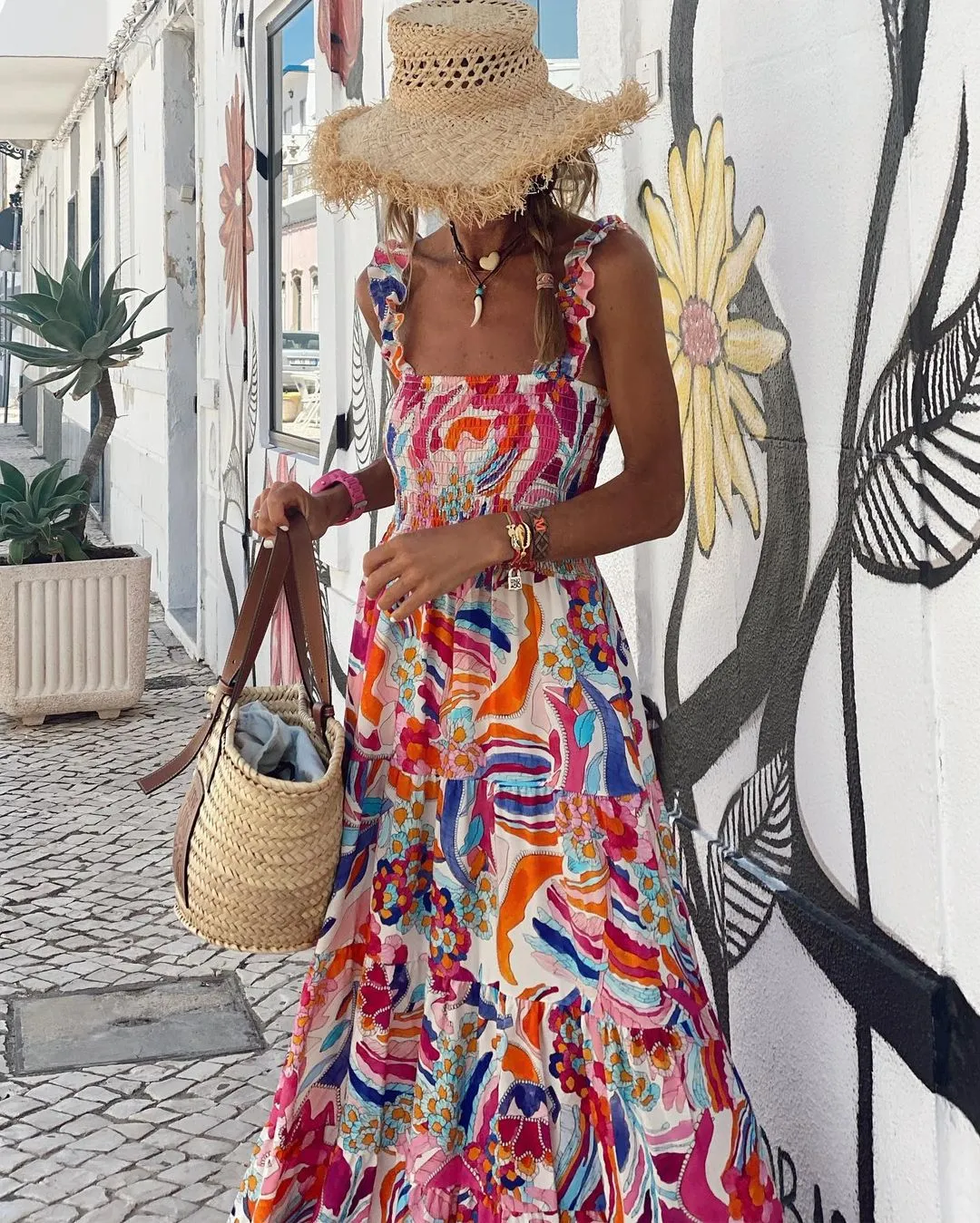 Abstract Bohemia Floral Printed Maxi Dress