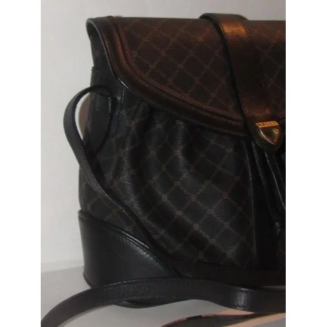 Bally Vintage Pursesdesigner Purses Brown And Black Logo Print Coated Canvas Leather Cross Body Bag