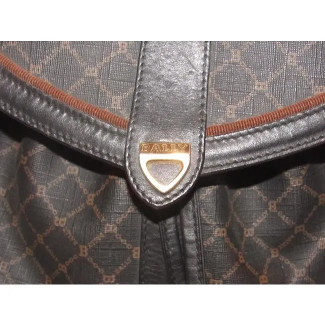 Bally Vintage Pursesdesigner Purses Brown And Black Logo Print Coated Canvas Leather Cross Body Bag