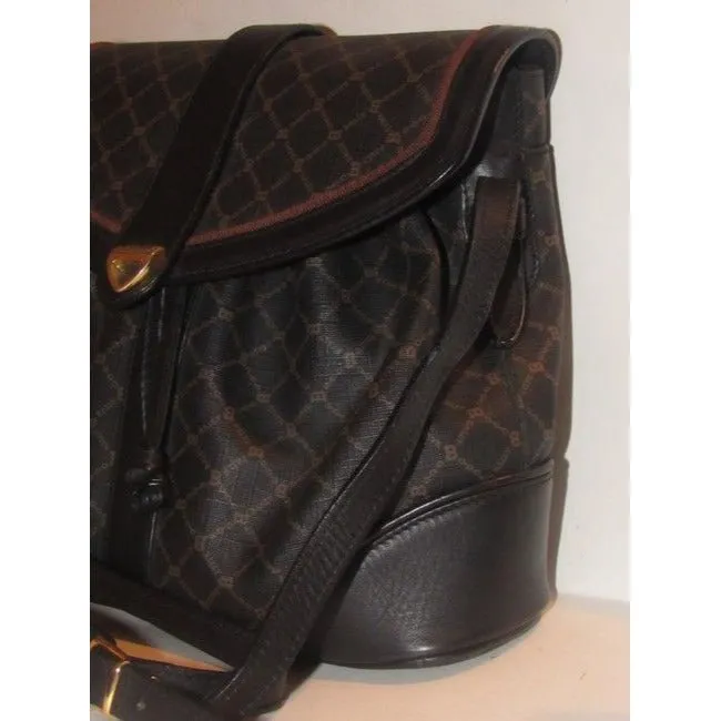 Bally Vintage Pursesdesigner Purses Brown And Black Logo Print Coated Canvas Leather Cross Body Bag