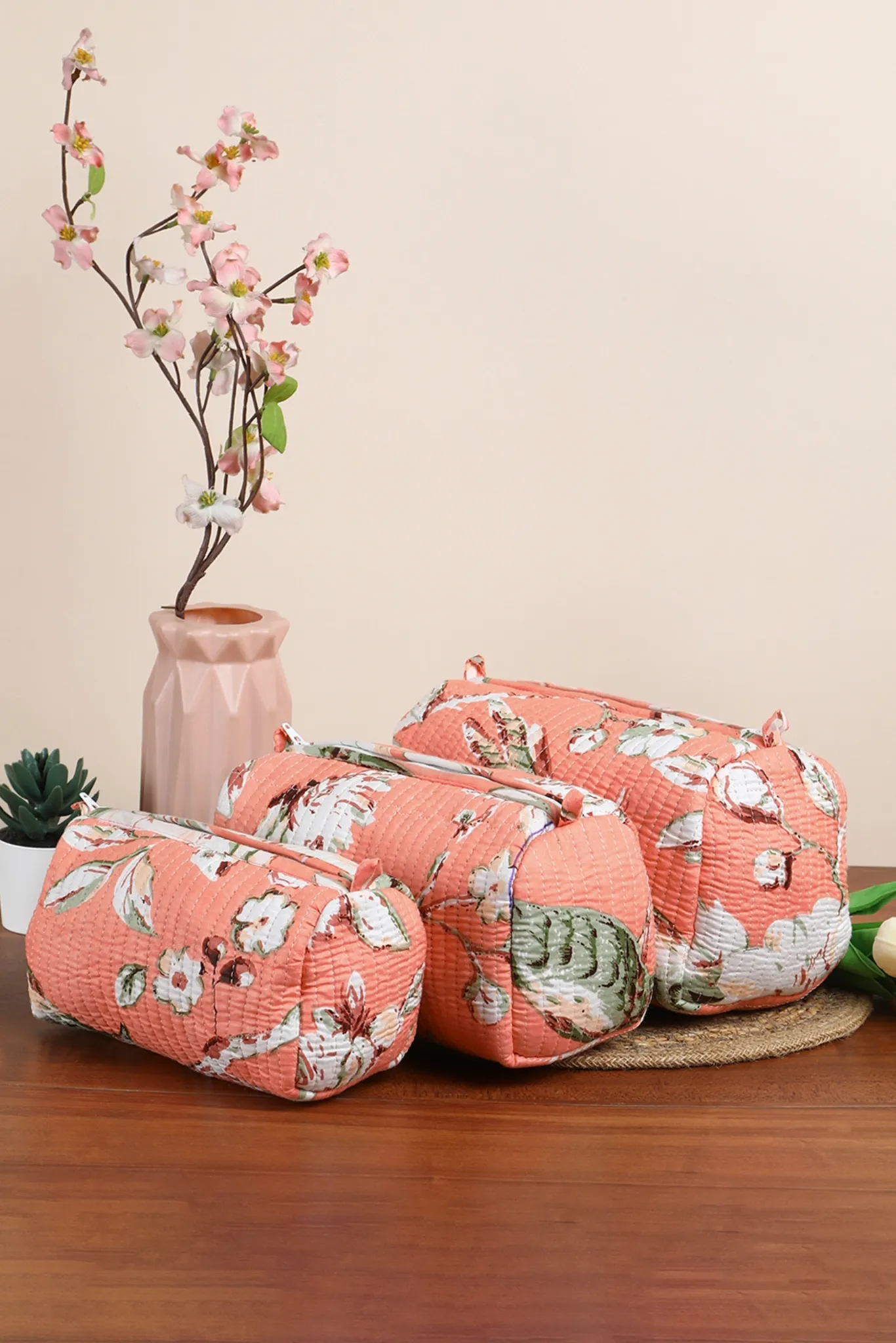 Blush Quilted Pouches (Set of 3)