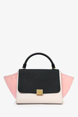 Celine Beige/Pink Tricolor Trapeze Top Handle with Strap