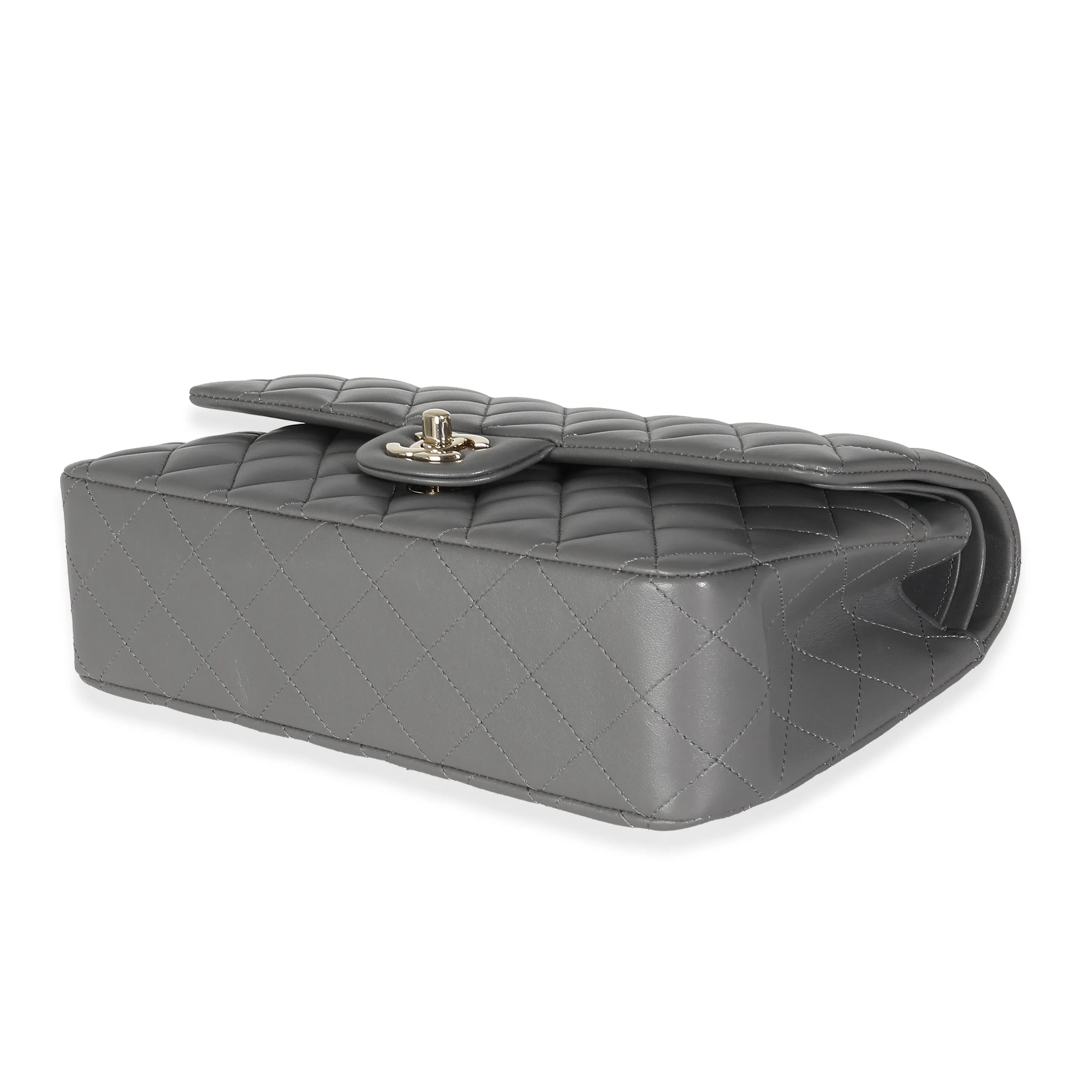CHANEL 22A Grey Quilted Lambskin Medium Classic Double Flap Bag