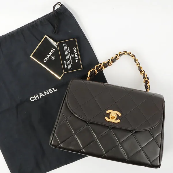 Chanel Around 1995 Made Design Flap Turn-Lock Chain Hand Bag Black