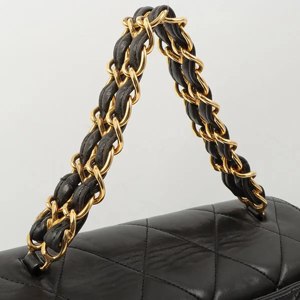 Chanel Around 1995 Made Design Flap Turn-Lock Chain Hand Bag Black