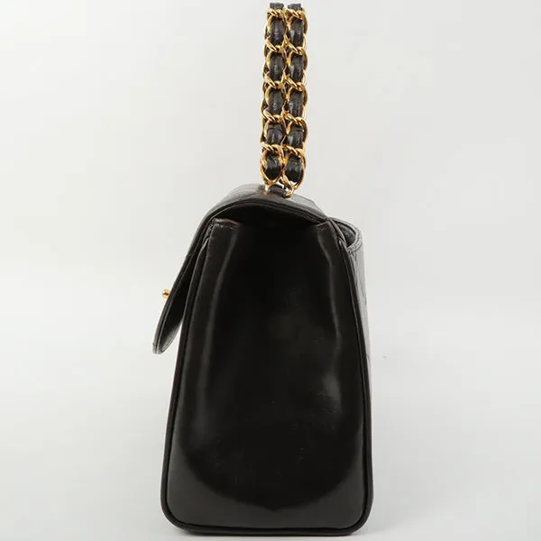 Chanel Around 1995 Made Design Flap Turn-Lock Chain Hand Bag Black