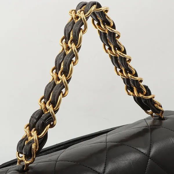 Chanel Around 1995 Made Design Flap Turn-Lock Chain Hand Bag Black