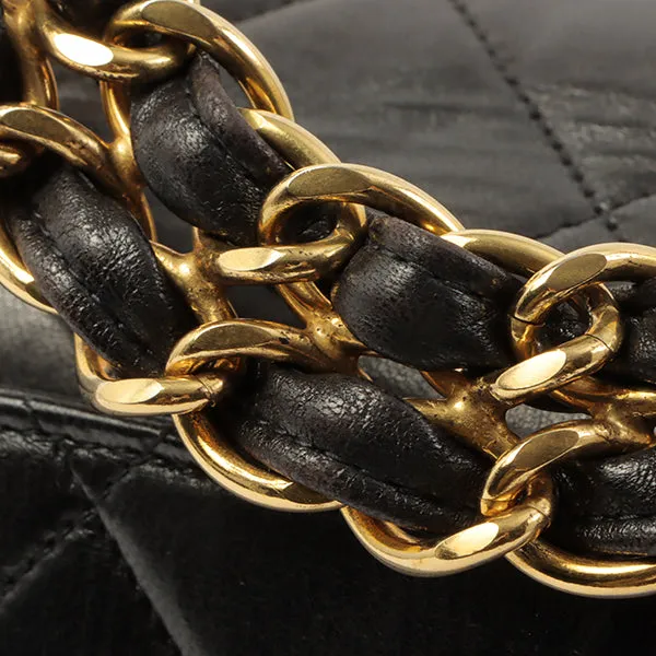 Chanel Around 1995 Made Design Flap Turn-Lock Chain Hand Bag Black