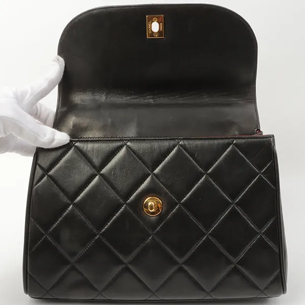 Chanel Around 1995 Made Design Flap Turn-Lock Chain Hand Bag Black