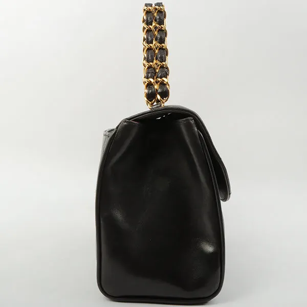 Chanel Around 1995 Made Design Flap Turn-Lock Chain Hand Bag Black