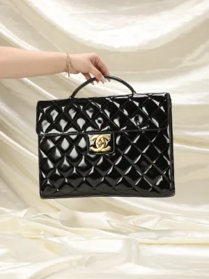 Chanel XL Logo Quilted Patent Top Handle