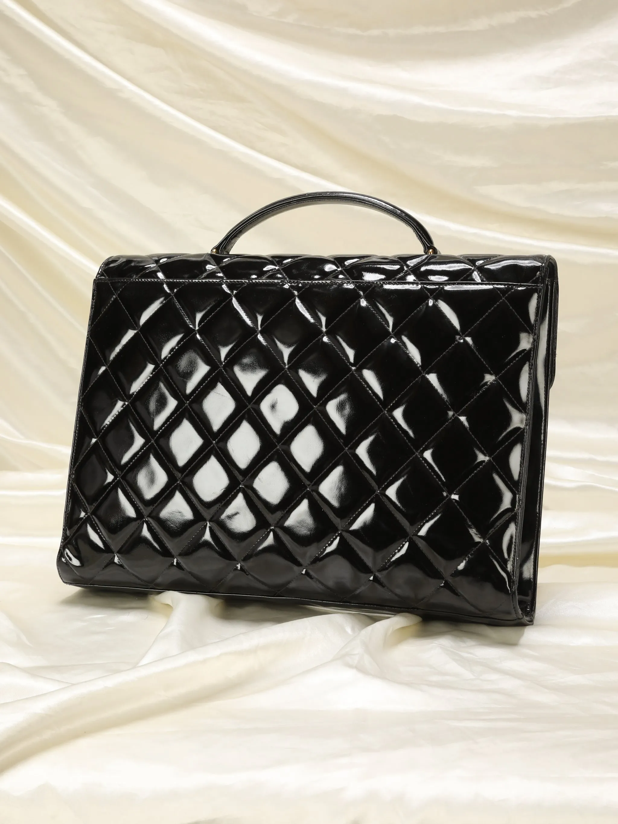 Chanel XL Logo Quilted Patent Top Handle