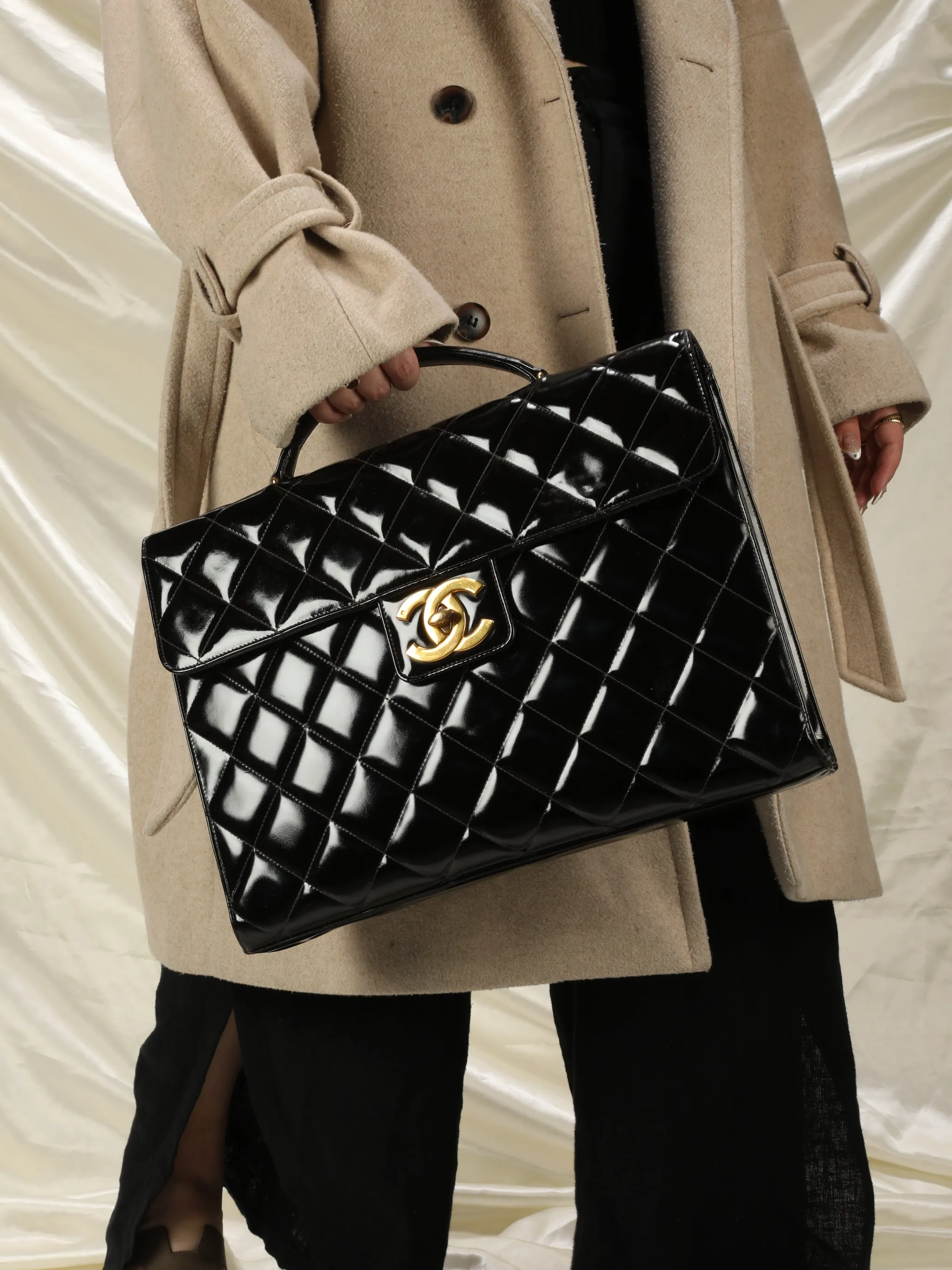 Chanel XL Logo Quilted Patent Top Handle