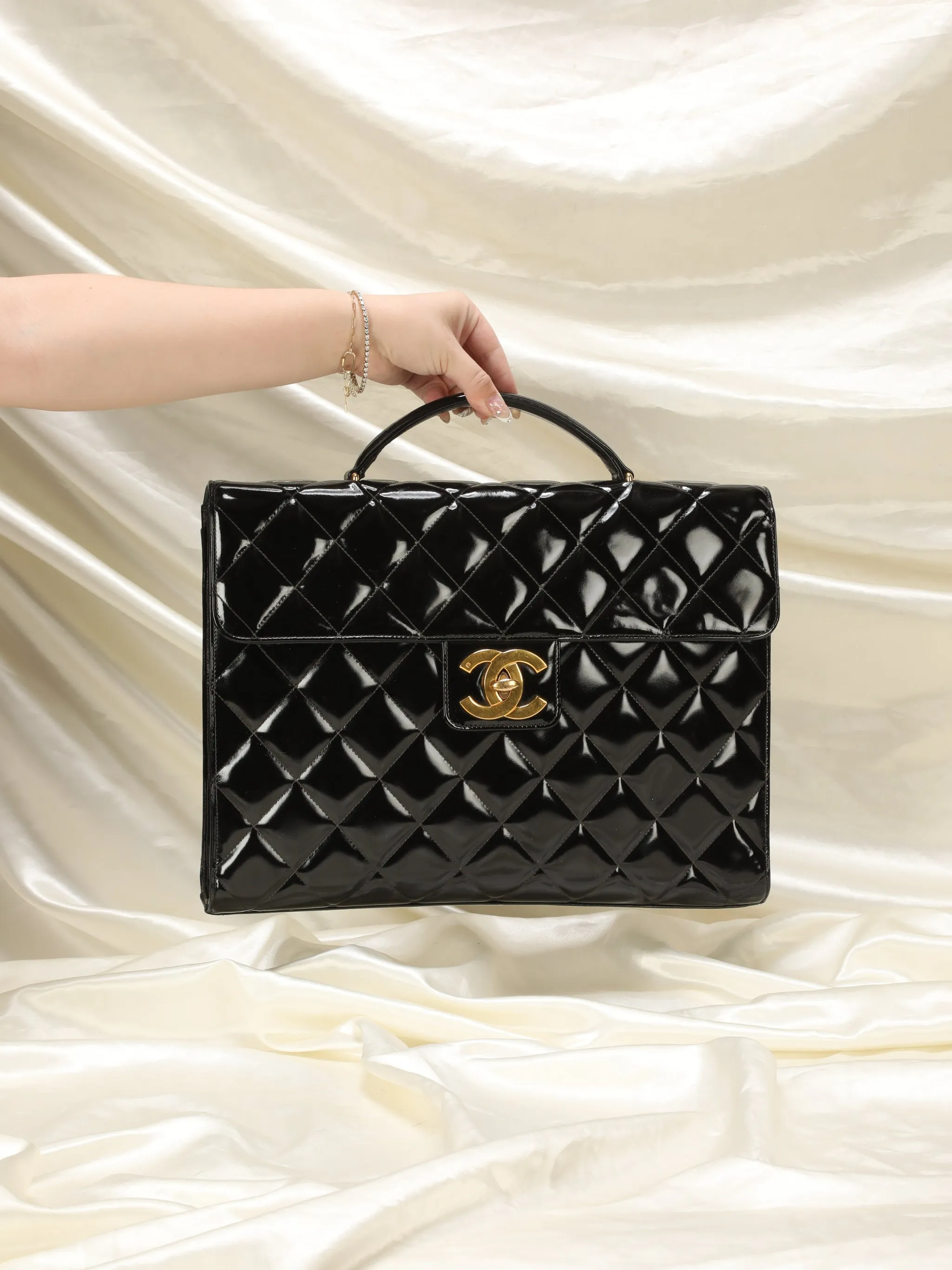 Chanel XL Logo Quilted Patent Top Handle