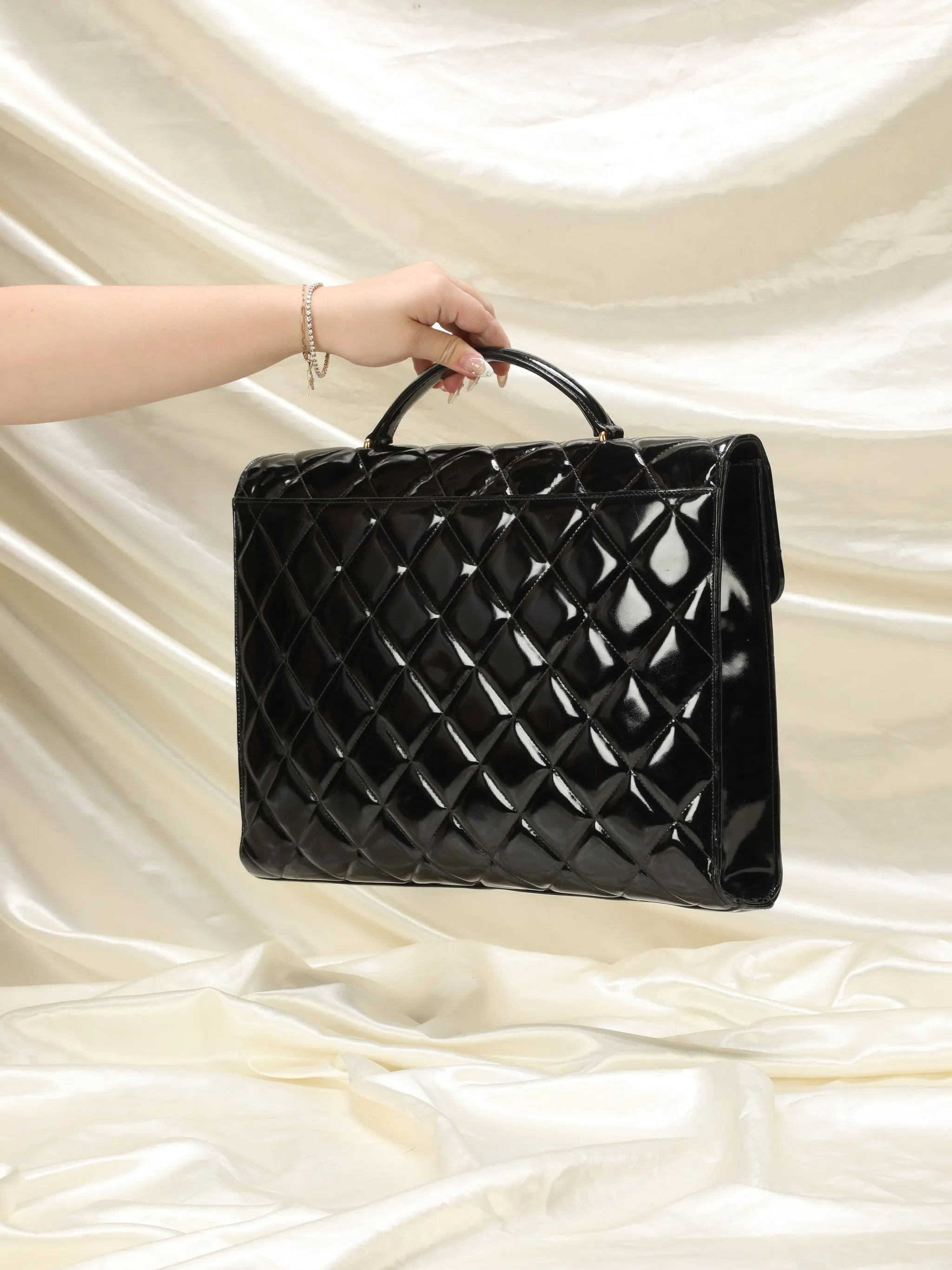 Chanel XL Logo Quilted Patent Top Handle