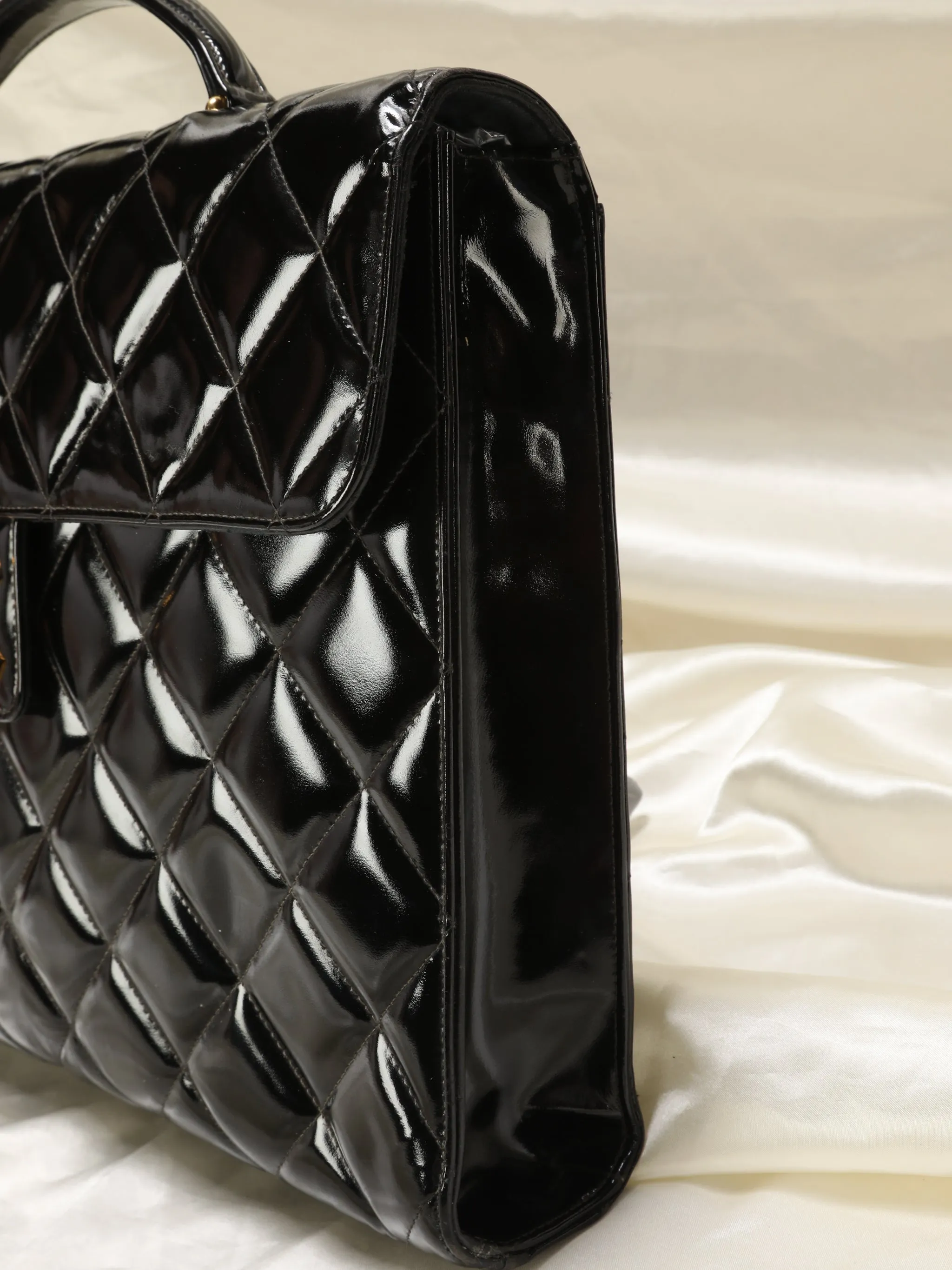 Chanel XL Logo Quilted Patent Top Handle