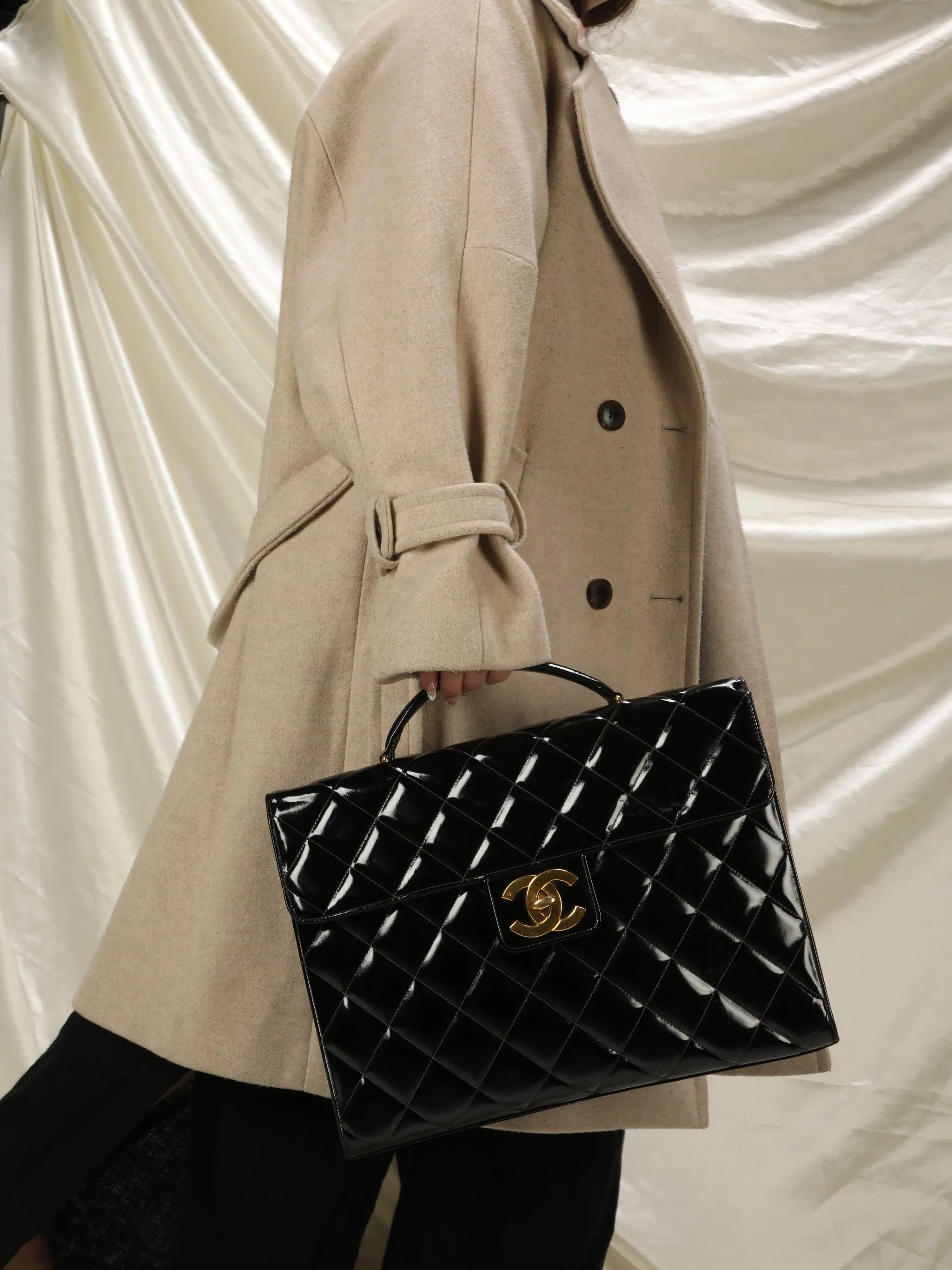 Chanel XL Logo Quilted Patent Top Handle