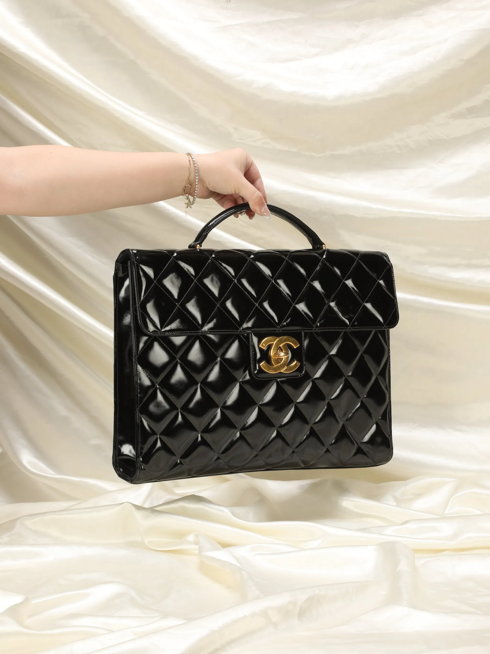 Chanel XL Logo Quilted Patent Top Handle