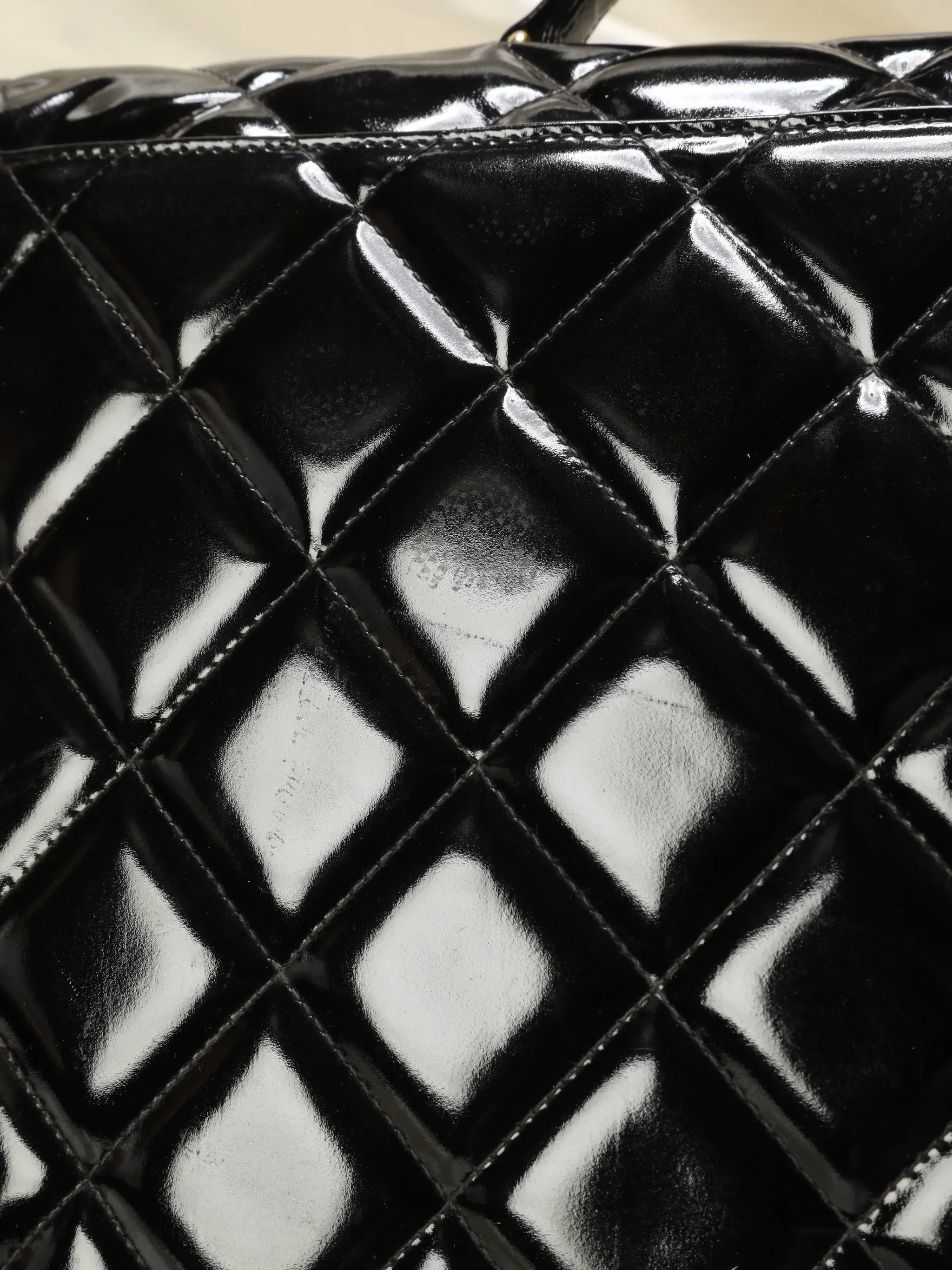 Chanel XL Logo Quilted Patent Top Handle