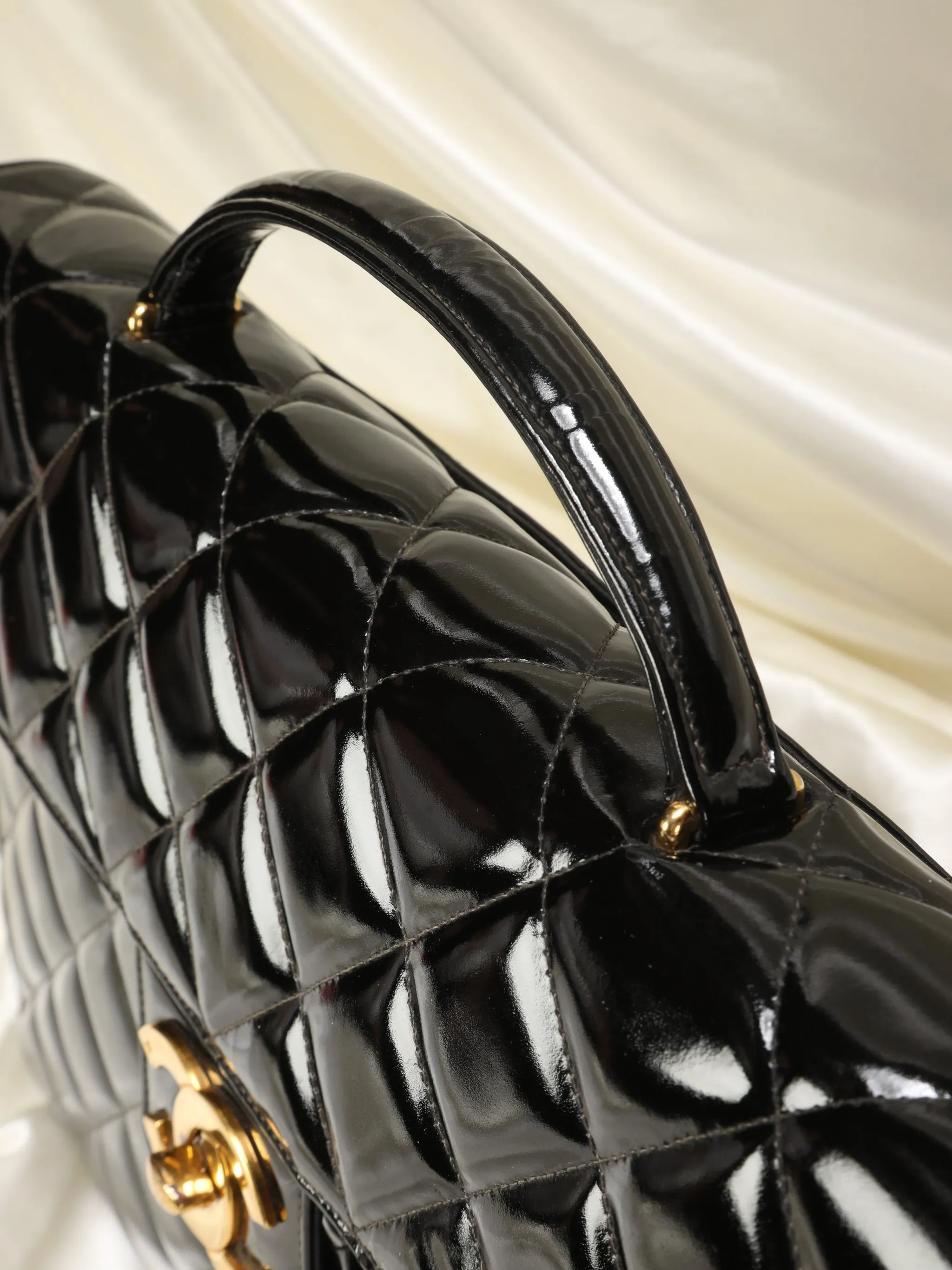 Chanel XL Logo Quilted Patent Top Handle