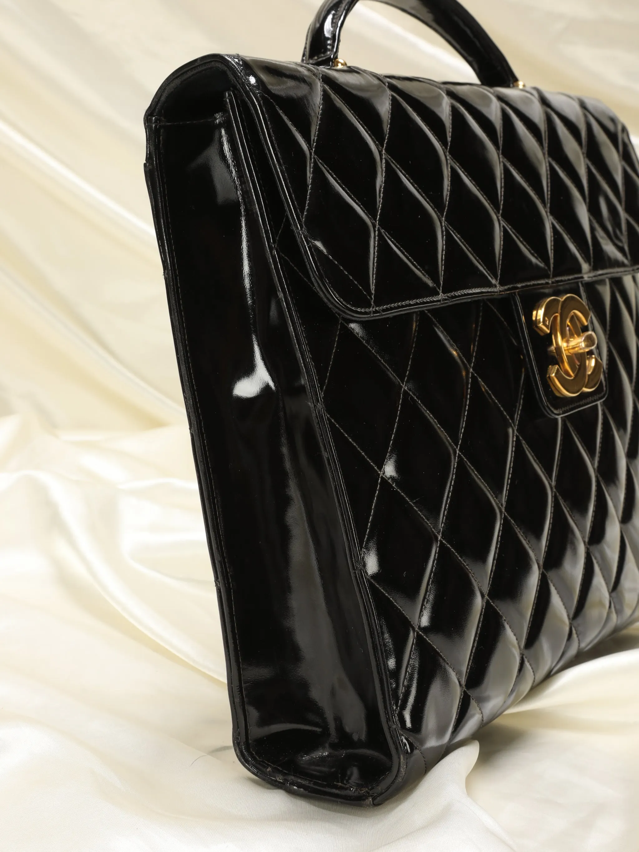 Chanel XL Logo Quilted Patent Top Handle