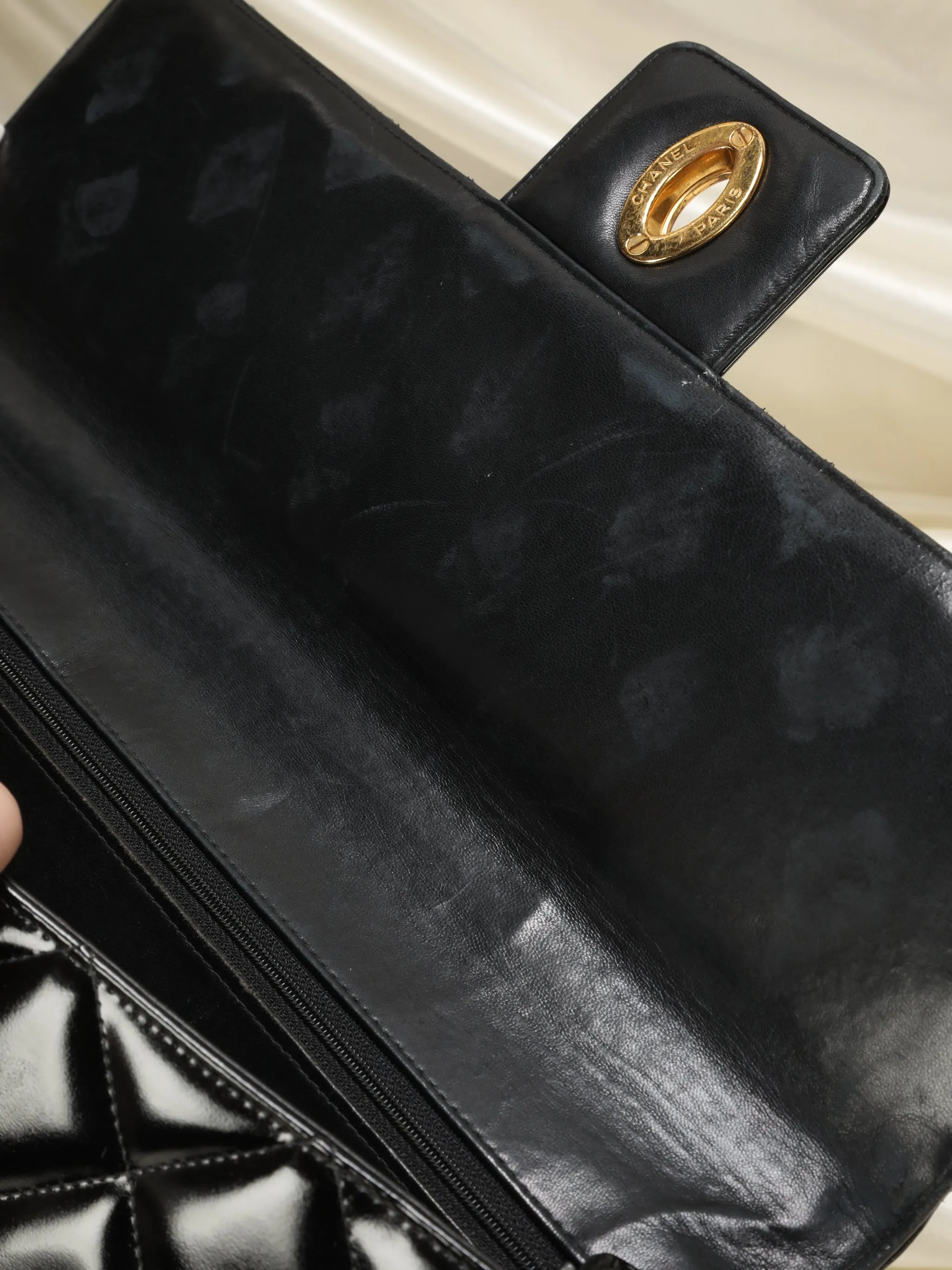Chanel XL Logo Quilted Patent Top Handle