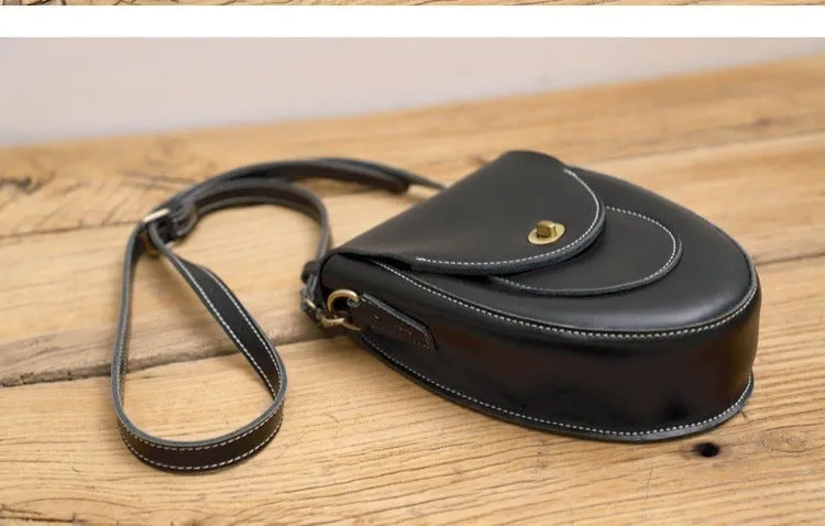 Cute Beige LEATHER Saddle Side Bag WOMEN SHOULDER BAG Crossbody Saddle Purse FOR WOMEN