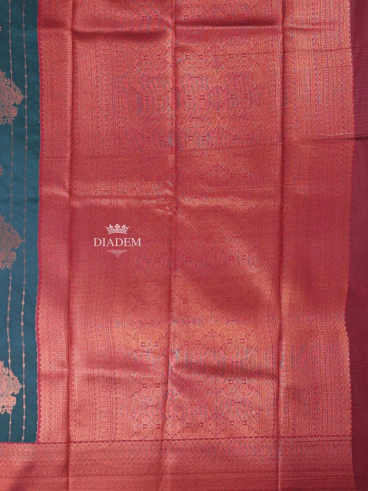 Dark Green Art Silk Saree with Stripes on the body and Contrast Zari Border