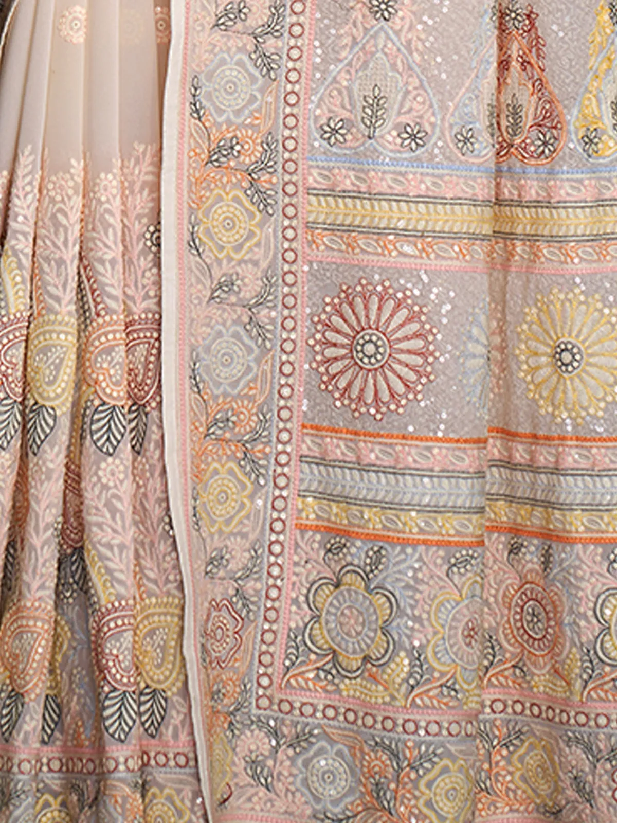 Designer Multicolor Georgette Embroidered Saree With Unstitched Blouse