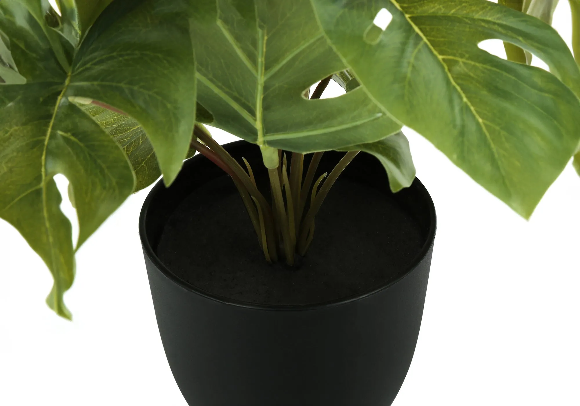 Faux Monstera Calthea Plant Set - 13" Tall, Indoor Table Decor, Potted Greenery, Black Pots (2-Pack)
