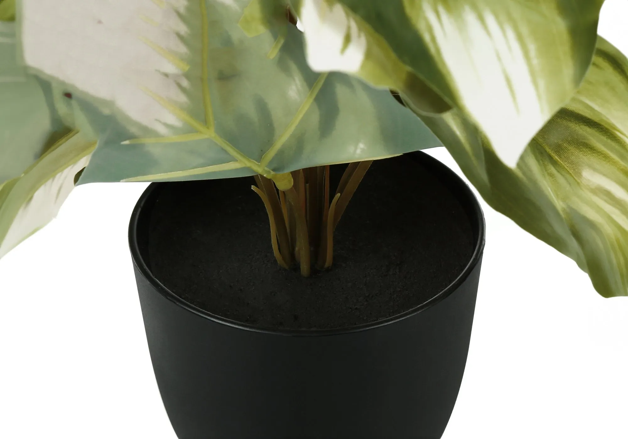 Faux Monstera Calthea Plant Set - 13" Tall, Indoor Table Decor, Potted Greenery, Black Pots (2-Pack)