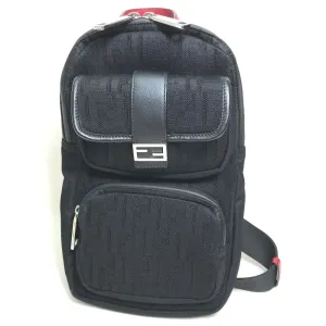 FENDI Shoulder Bag 7VZ049 Fabric / Leather Black / red Belt bag Zucca FF pattern
