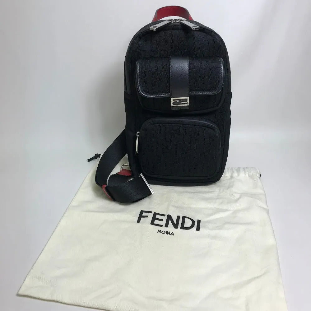 FENDI Shoulder Bag 7VZ049 Fabric / Leather Black / red Belt bag Zucca FF pattern