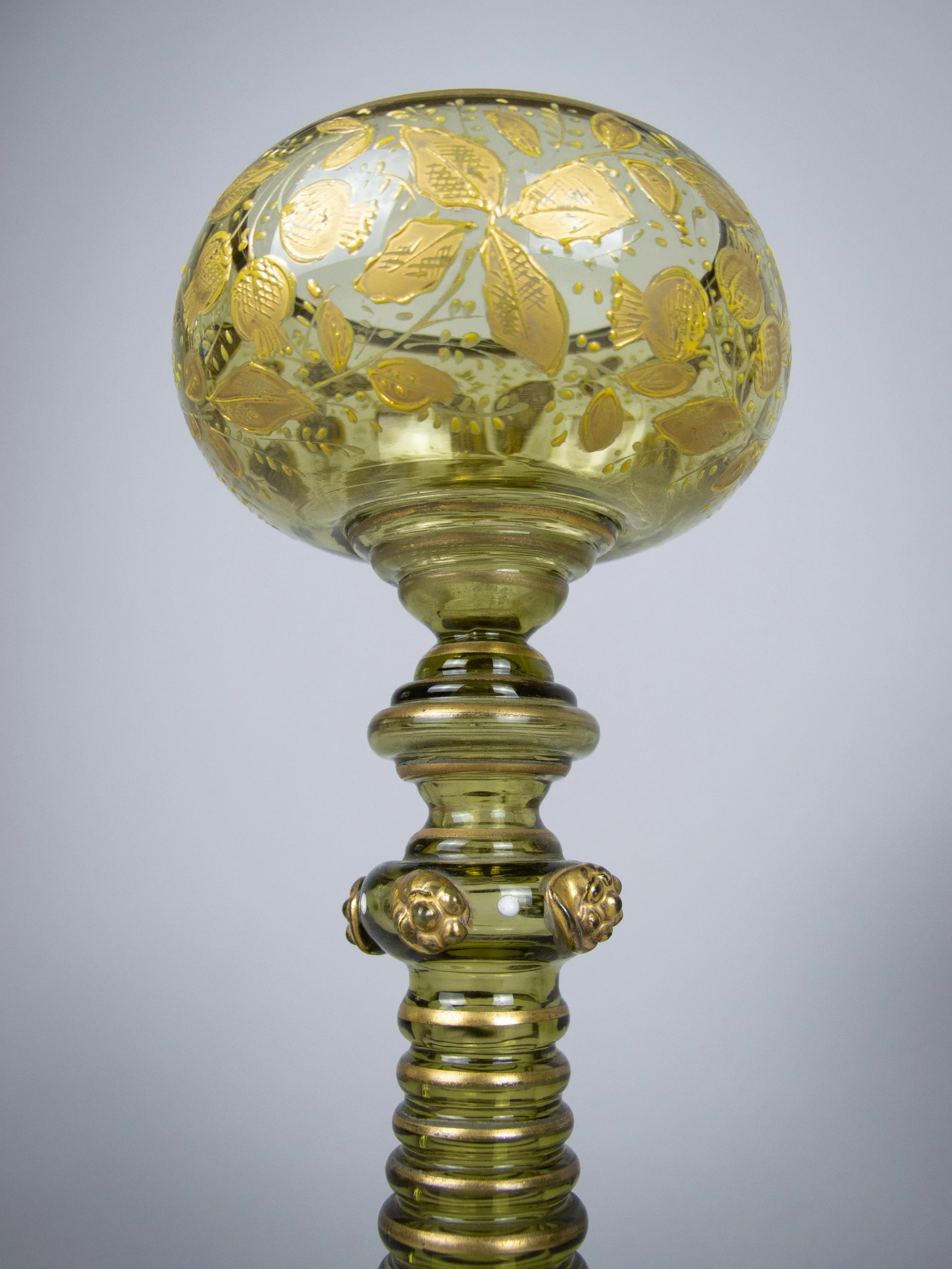 Four Bohemian Moser Green & Gilt Roemer Wine Glasses, c.1900
