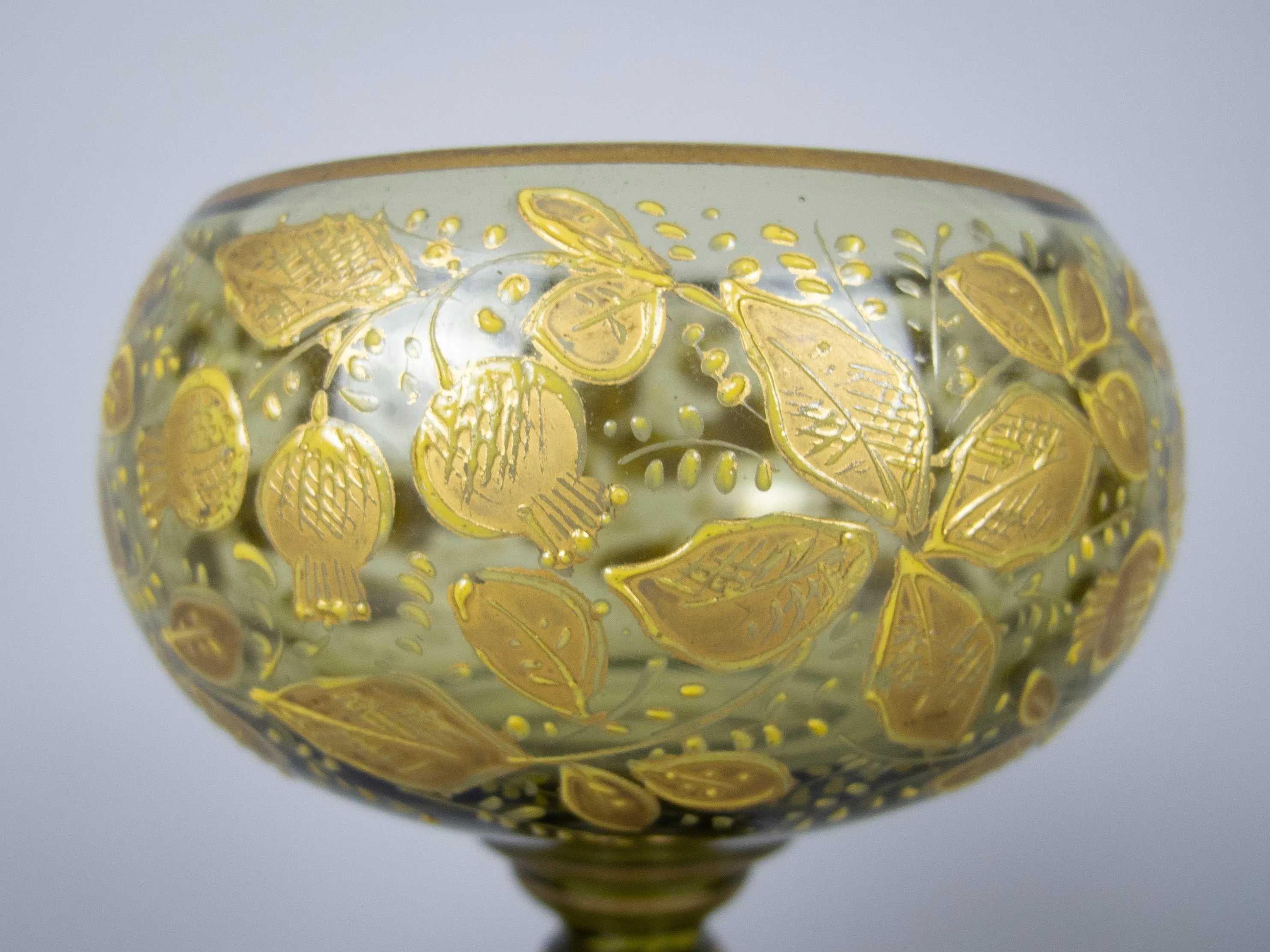Four Bohemian Moser Green & Gilt Roemer Wine Glasses, c.1900