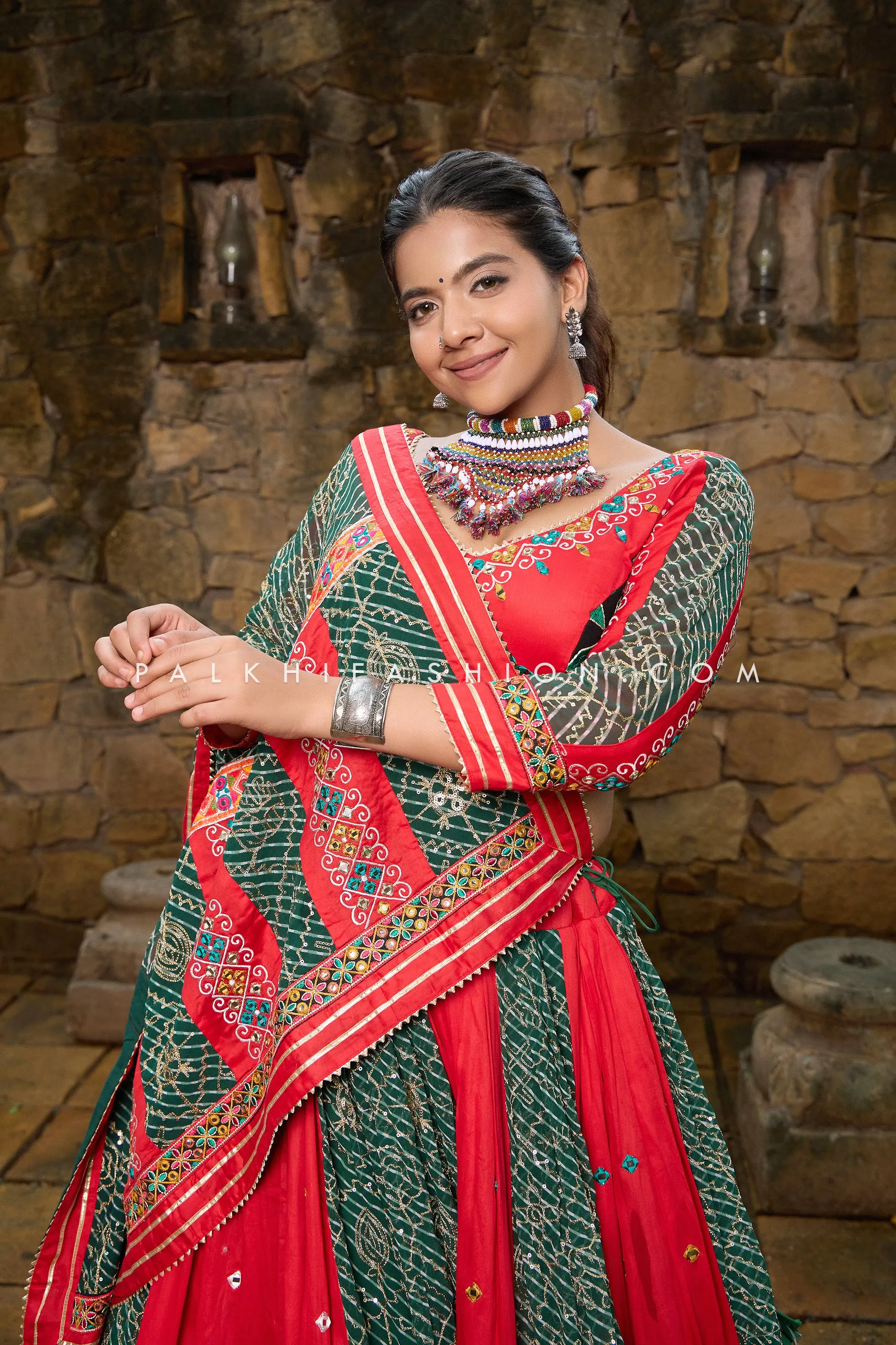 Gajari/Green Designer Navratri Chaniya Choli with Intricate Handwork