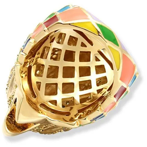 Gold Brass Ring with AAA Grade CZ in Multi Color for Women Style 1W087