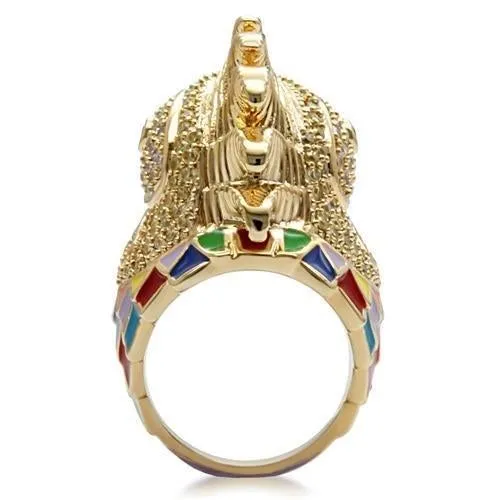 Gold Brass Ring with AAA Grade CZ in Multi Color for Women Style 1W087