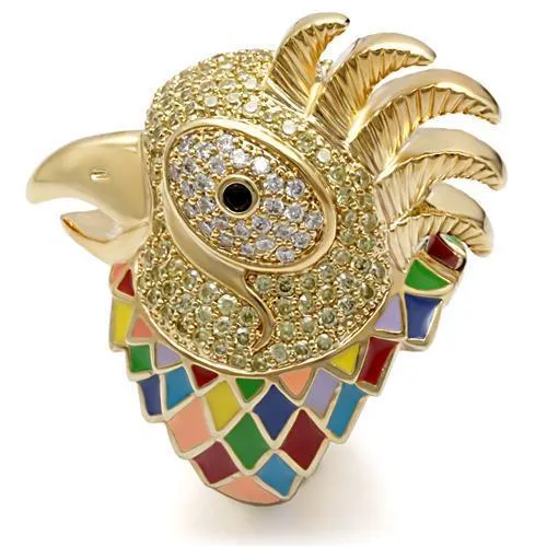 Gold Brass Ring with AAA Grade CZ in Multi Color for Women Style 1W087