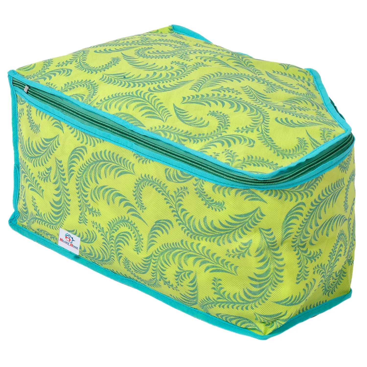 Heart Home Leaf Printed Non-Woven Blouse Cover Wardrobe Organiser Clothes Storage Bag With Front Window- Pack of 6 (Green)-44HH0534