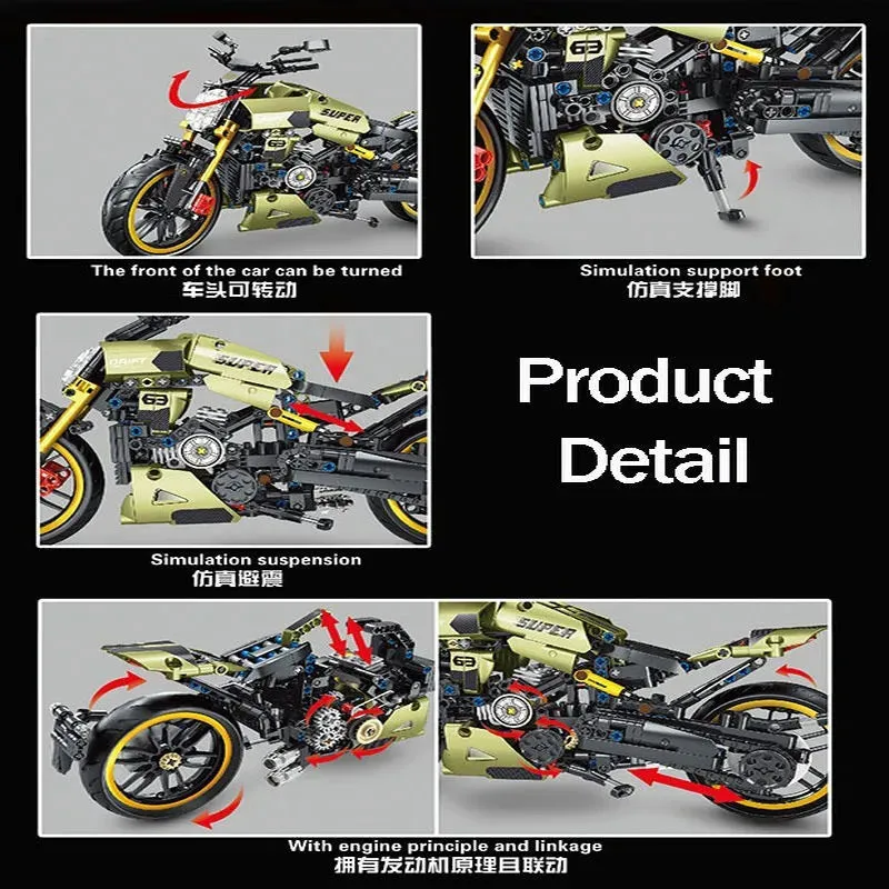 MOC Classic Motorcycle Ducati Diavel 1260 Bricks Toys T3035