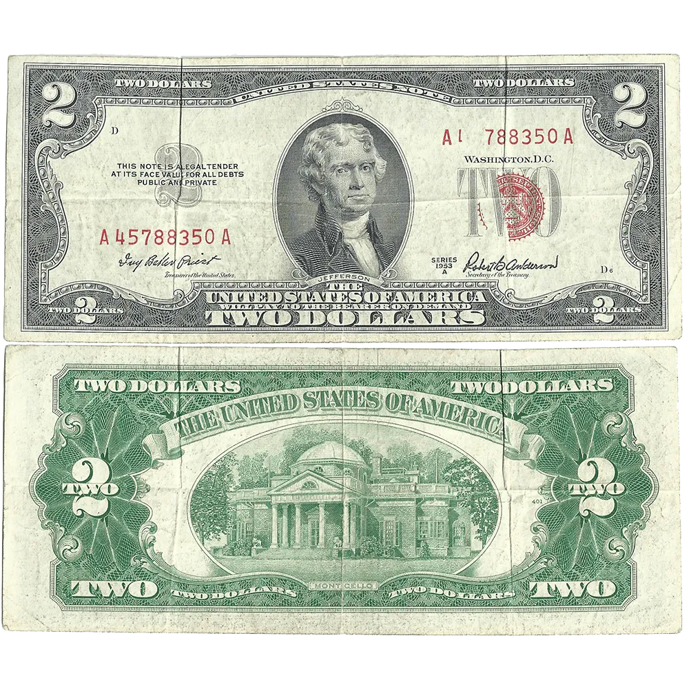 Scarce 1953-A $2 Legal Tender Error Note Fr. 1509 Obstructed 3rd Print - Very Fine