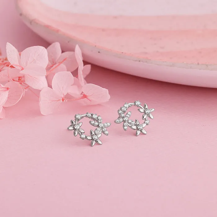 Silver Flower Wreath Stud Earrings