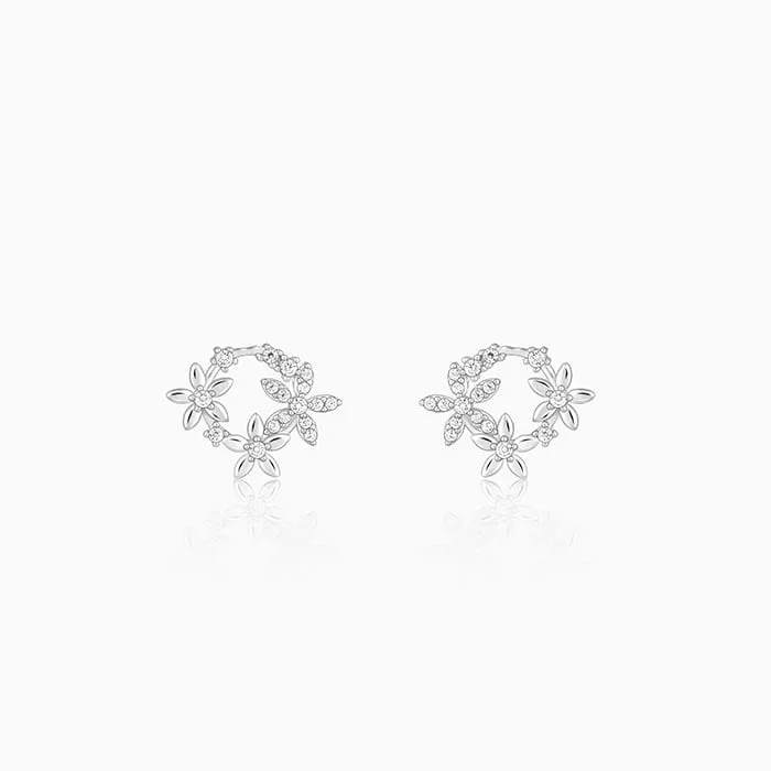Silver Flower Wreath Stud Earrings