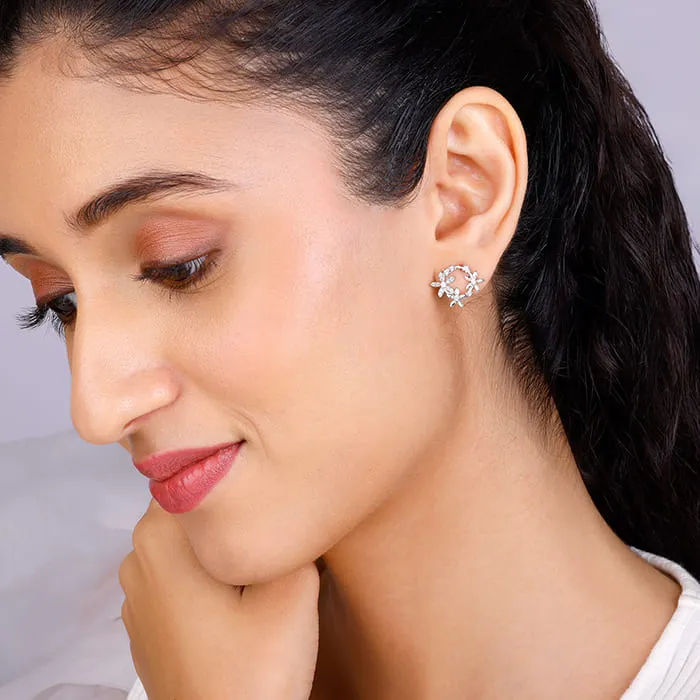 Silver Flower Wreath Stud Earrings