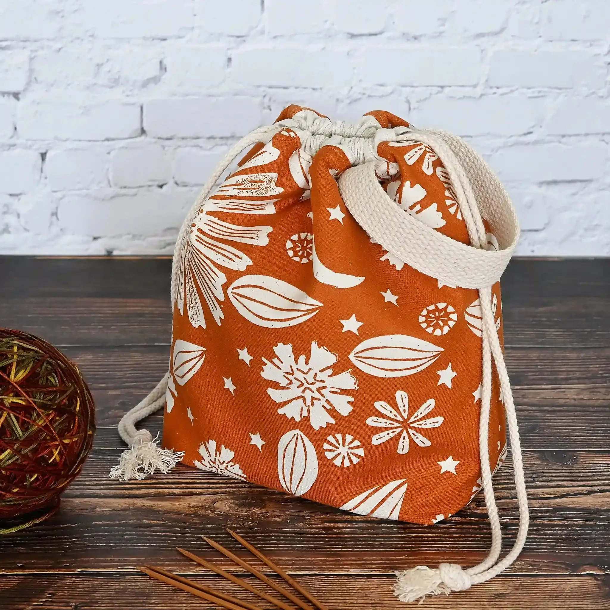 Small Drawstring Project Bag with Handle