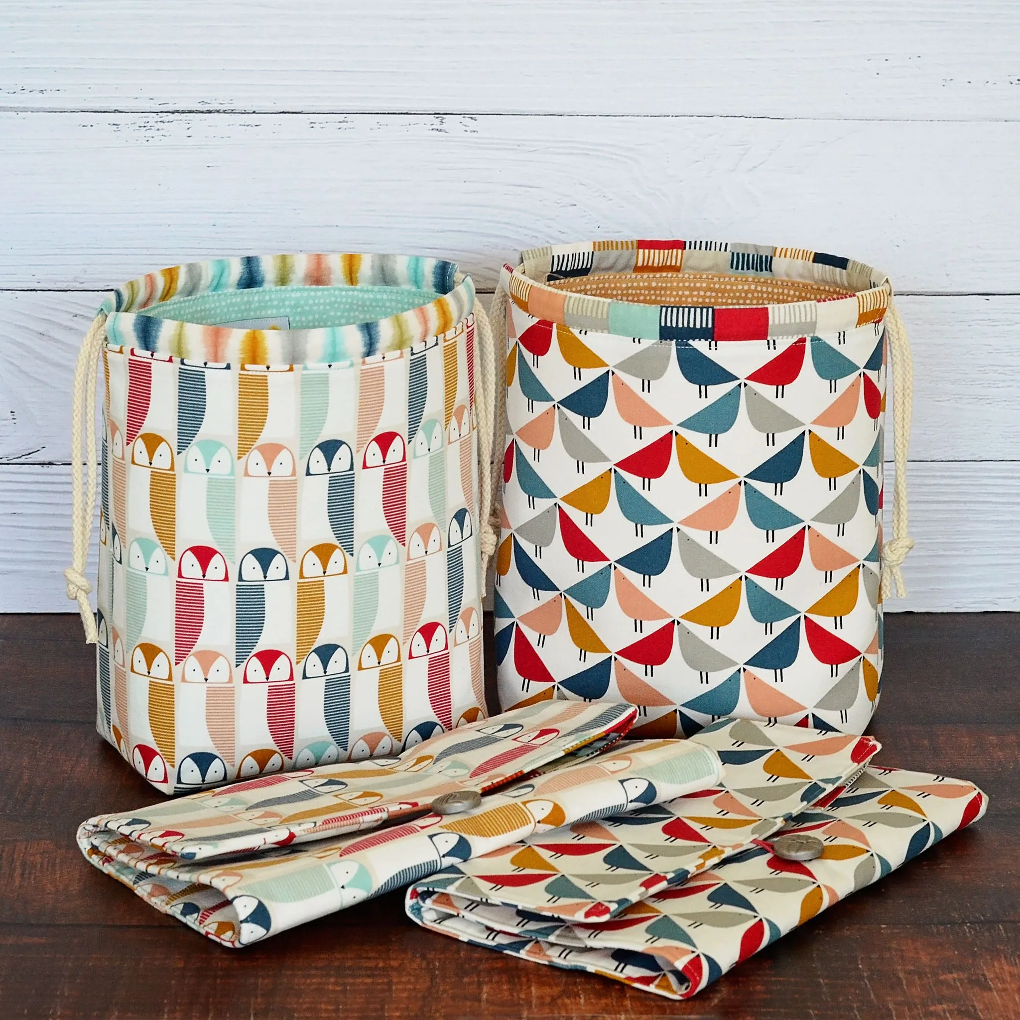 Small Project bag in a Fun Scandi-Inspired Owl Print